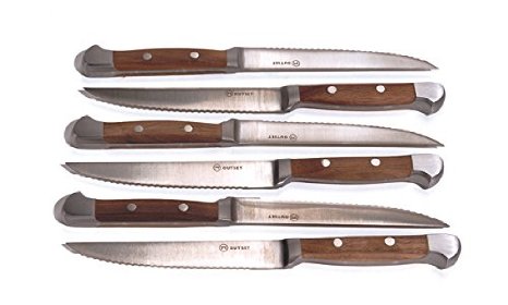 Outset QL90 Curtis Lloyd 6-Piece Walnut-Handled Stainless-Steel Steak-Knife Set