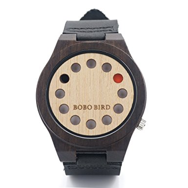 BOBO BIRD Unisex Bamboo Wood Watches 12 Holes Timer Design With Cowhide Leather Strap Analog Quartz Wrist Watch