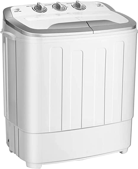 COSTWAY Twin Tub Washing Machine, 5.6KG Total Capacity Portable Laundry Washer and Spin Dryer with Timer Control & Drain Pump for Apartment Dorms Camping, 3.6KG Washer 2KG Drying (White grey)