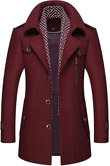 CHARTOU Men's Stylish Scarf Single Breasted Wool Walker Coat Thick Winter Jacket-6 Colors