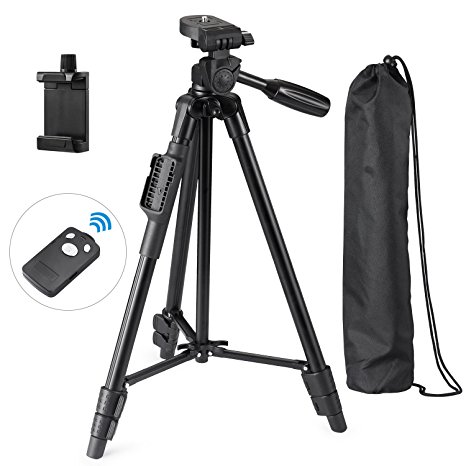 Eocean 50-Inch Tripod, Lightweight Aluminum iPhone Tripod, Video Tripod for Cellphone and Camera, Universal Tripod   Bluetooth Remote Control   Cellphone Holder Mount for iPhone, Samsung, etc.