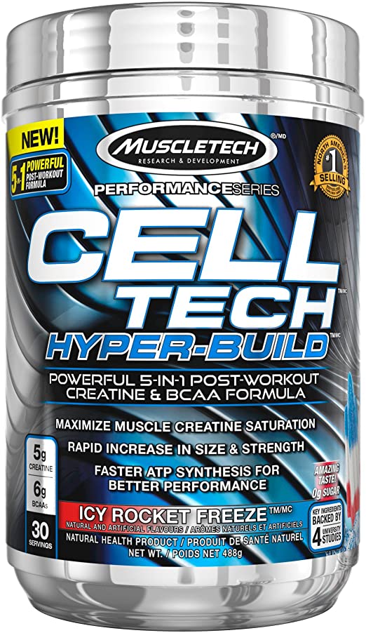 MuscleTech Cell Tech Hyper Build, Creatine & Bcaa, Icy Rocket Freeze, 30 Servings, 488 g