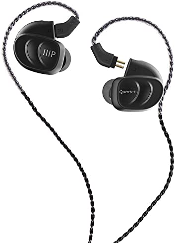 Monoprice Quartet Wired in Ear Monitor (2 Balanced Armature 2 Dynamic Drivers) Aluminum Housing, Detachable Cable, 138371, Black