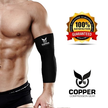 Copper Compression Gear PREMIUM Fit Recovery Elbow Sleeve - 100% GUARANTEED - #1 Elbow Compression Sleeve / Support Brace / Wrap For Workouts, Tennis Elbow, Golfers Elbow, And More! (X-Large)