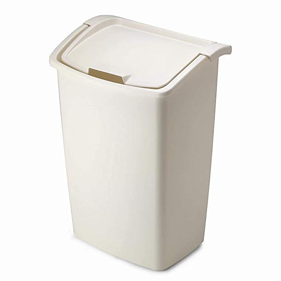 Rubbermaid Dual-Action Swing Lid Trash Can for Home, Kitchen, and Bathroom Garbage, 11.25 Gallon, Off-White Bisque