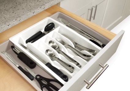 YouCopia Expandable Silverware Tray - White with Taupe Expands from 11-12-Inch to 18-78-Inch