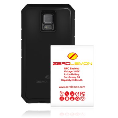 Zerolemon Samsung Galaxy S5 8500mAh Extended Battery with NFC includes Rugged ZeroShock Rugged Case with PET Screen Protector (Fits All Mobile Versions of Galaxy S5 ) - Black/Black