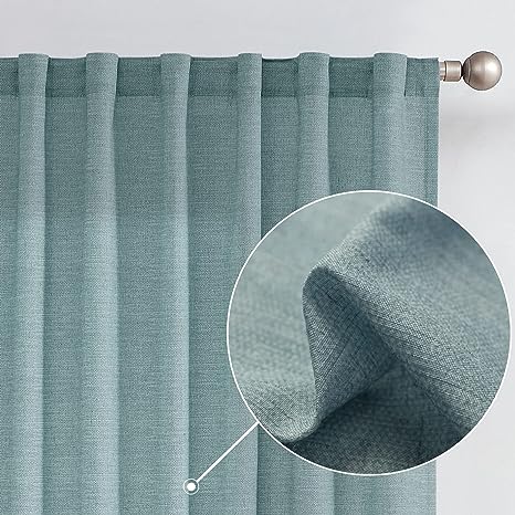 jinchan Jinchan Linen Curtains for Living Room Drapes Rod Pocket Back Tab Linen Blend Curtain Panels Window Treatments for Bedroom Patio Door 1 Pair Blue 96 Inches