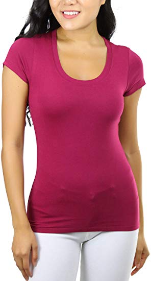 ToBeInStyle Women's Slim Fit Scoop Neck Short Sleeve Longline Tee