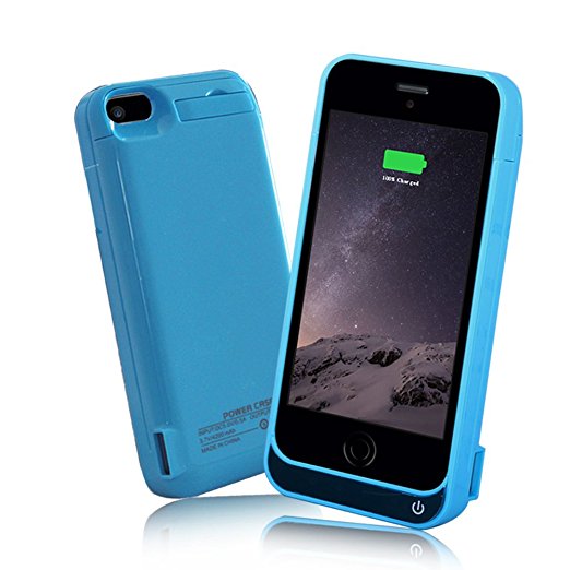 YHhao for iPhone 5s Charger Case, iPhone 5 Battery case , 4200mah External Battery Bank with Kick Stand for Apple iPhone 5s/5/5c, Full Body Protection (no cable included) (Blue)