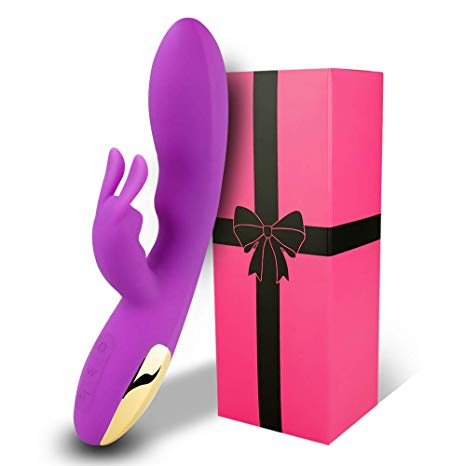 G-Spot Rabbit Vibrator with 4 Speeds 10 Vibration Modes for Vagina and Clitoris Stimulation for Women,Silicone Waterproof Rechargeable Dual Motor Dildo for Women or Couples(Purple)