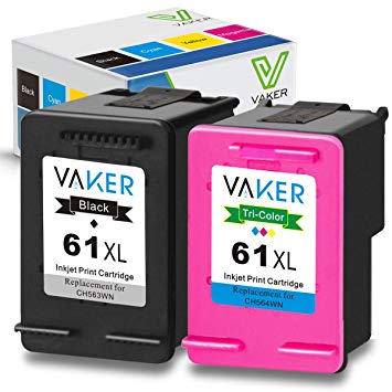 VAKER Remanufactured Ink Cartridges Replacement for HP 61 61XL Compatible with HP Officejet 2622 4630 4635 Deskjet 3050A 1000 1010 1056 1510 1512 3054 2540 2544 Envy 4500 5530 (1 Black,1 Tri-Color)