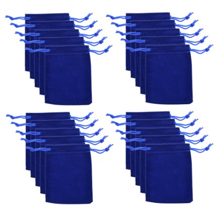 BCP Pack of 20pcs 3" X 4" Velvet Drawstring Cloth Jewelry / Gift / Headphones Bag / Pouches (Blue)