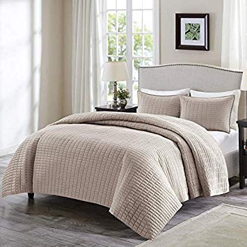 Comfort Spaces - Kienna Quilt Mini Set - 3 Piece - Taupe - Stitched Quilt Pattern - Full/Queen Size, Includes 1 Quilt, 2 Shams