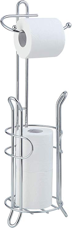 LCUS SunnyPoint Bathroom Toilet Tissue Paper Roll Storage Holder Stand with Reserve, The Reserve Area Has Enough Space to Store Mega Rolls; Chrome Finish (Chrome)