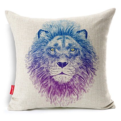 Kingla Home® Cotton Linen Square Decorative Throw Pillow Covers 18 X 18 Inch Discolor Lion Animal Abstract Style Pillow Cases Zippered Couch Cushion Covers