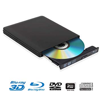 External Blu Ray DVD Drive 4K 3D, USB 3.0 Portable Blu-Ray BD CD DVD Player Writer Burner for Mac, Windows,Linxus, Laptop, PC - Black