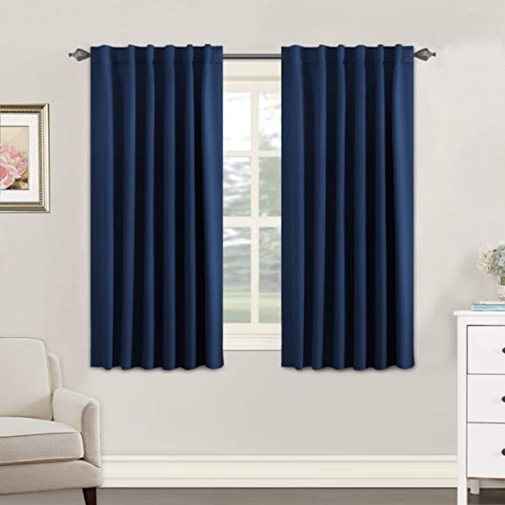 H.VERSAILTEX Blackout Curtains Thermal Insulated Window Treatment Panels Room Darkening Blackout Drapes for Living Room Back Tab/Rod Pocket Bedroom Draperies, 52 x 54 Inch, Navy Blue, 2 Panels