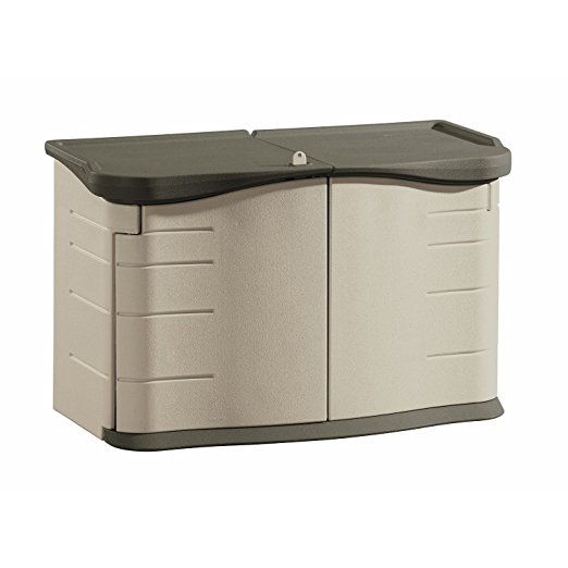 Rubbermaid Outdoor Split-Lid Storage Shed, 18 cu. ft., Olive/Sandstone (FG375301OLVSS0)