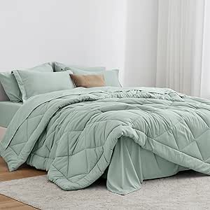 Love's cabin Twin Comforter Set Aqua, 5 Pieces Twin Bed in a Bag, All Season Twin Bedding Sets with 1 Comforter, 1 Flat Sheet, 1 Fitted Sheet, 1 Pillowcase and 1 Pillow Sham