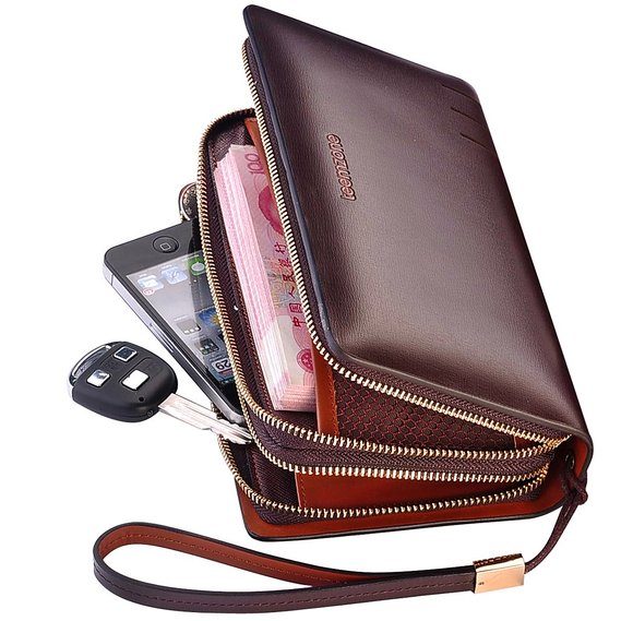 Teemzone Mens Genuine Leather Business Clutch Wrist Bag Handbag Organizer Card Cash Holder