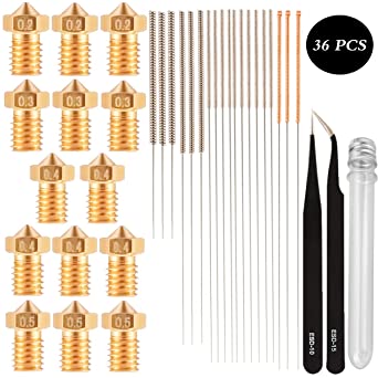 3D Printer Nozzle Cleaning Tool Kit-0.2mm 0.3mm 0.4mm 0.5mm Needles 0.2mm 0.3mm 0.4mm 0.5mm Extruder Stainless Steel Nozzle Tweezers Toolkit，Cleaner Accessories Part Drill Bits for 3D Printer-Set 35