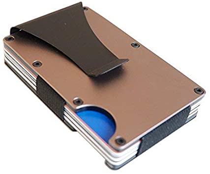 Slim RFID Blocking Wallet Aluminium Front Pocket Card Holder Money Clip (Brown)