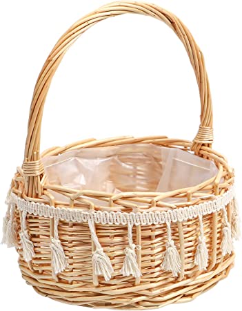 DOITOOL Woven Storage Basket with Handles Easter Basket Wedding Flower Girl Baskets Wicker Laundry Basket Rustic Decorative Flower Basket S