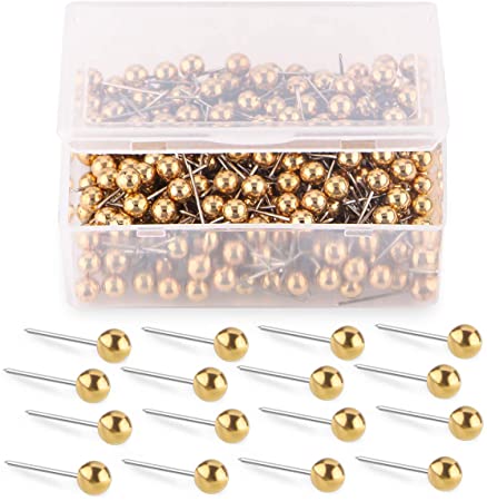 Yalis Push Pins Map Tacks 1/8-Inch Retro Metallic Color Beads Head Marking Push Pins, 200-count (Gold)