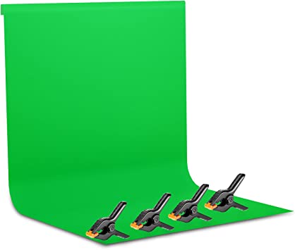 Wowstar Green Backdrop, 6 x 9FT/ 1.8 x 2.8M Photography Background with 4 Clamps Collapsible Polyester Photo Backdrop Screen Cloth for Product Portrait, Photography, Video Shooting, Filming, Televison