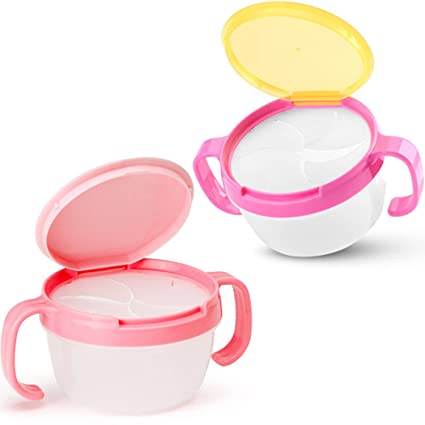 Snack Catcher, 2 Pack, Snack Container for Kids Toddlers and Baby with Removable Food Trap (Pink & Red)