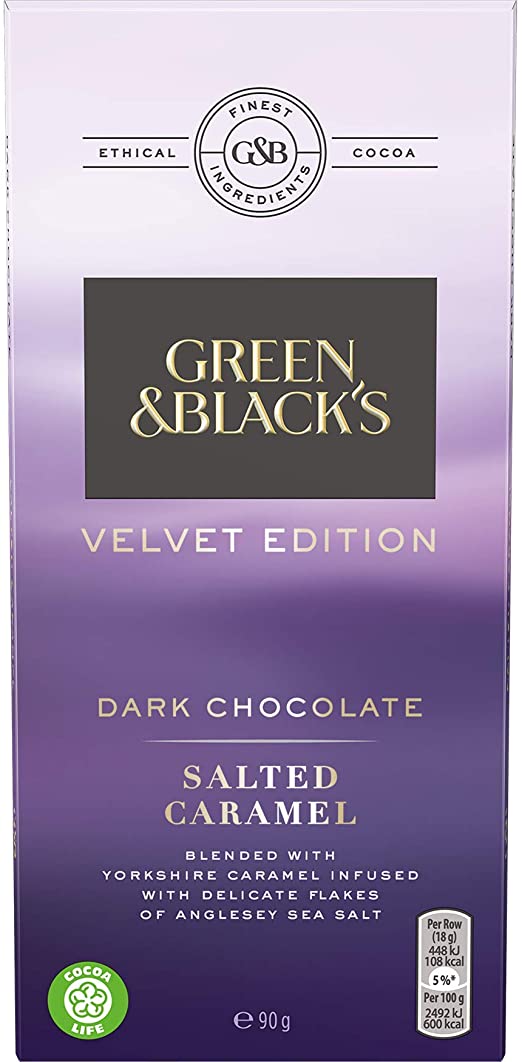Green & Black's Dark Salted Caramel Chocolate Bar, 90 g, Pack of 9