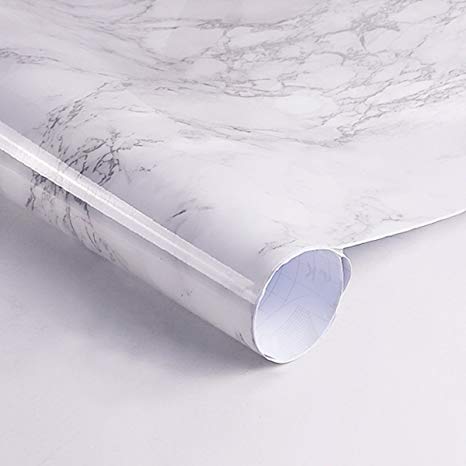 Thick Waterproof Self-Adhesive Wallpaper Granite White/Gray Roll Removable Film Kitchen Contact Paper for Countertops Cabinet Wallpaper Furniture Renovated Marble Contact Paper (17.71”x78.7”)