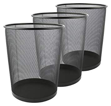 Greenco GRC2708 Mesh Round Wastebasket Trash Can, 6 gallon, Black, 3 Pack