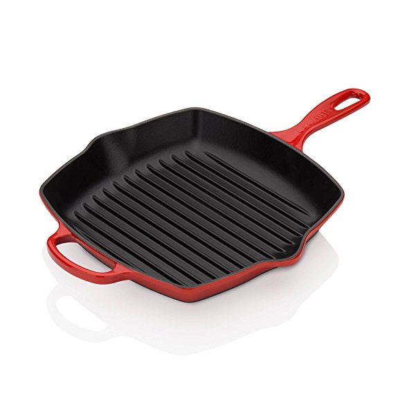 Le Creuset LS2021-2667 Cast Iron Signature Square Skillet Grill, 10 1/4, Cerise