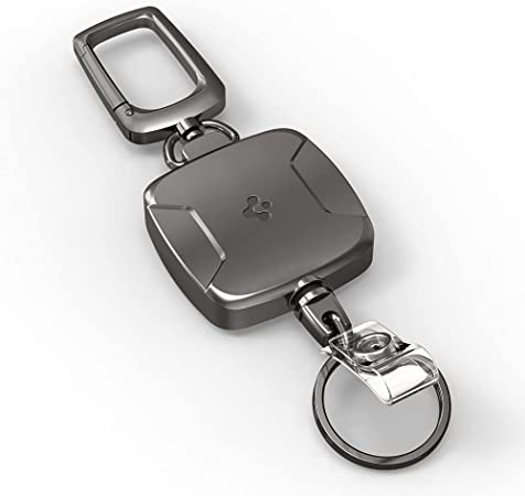 Spigen Retractable Heavy Duty Metal Body Carabiner Keychain ID Badge Holder Reel Clip for Card Holder