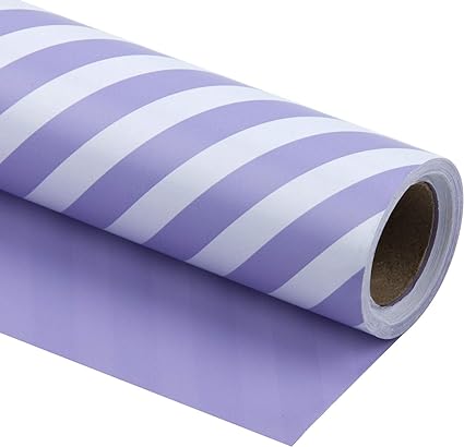 WRAPAHOLIC Reversible Wrapping Paper - Purple and Stripes Design for Birthday, Holiday, Wedding, Baby Shower Wrap - 30 inch x 33 feet