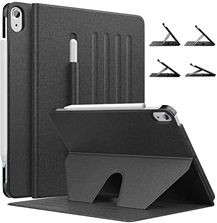 MoKo Case Fit New iPad Air 4th Generation 2020 - iPad 10.9 Case with Pencil Holder, Shockproof Protective Cover,[Support Apple Pencil 2 Attach] Multi-Angle Magnetic Stand,Auto Sleep/Wake, Black