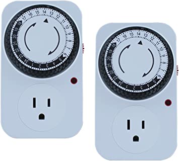 MIYAKO USA 24 Hours Mechanical Timer Indoor Plug-in Grounded Electric Outlet 15 Minutes Interval 2-Pack (SC-802)