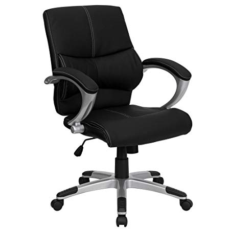 Flash Furniture Mid-Back Black Leather Contemporary Swivel Manager's Chair with Arms