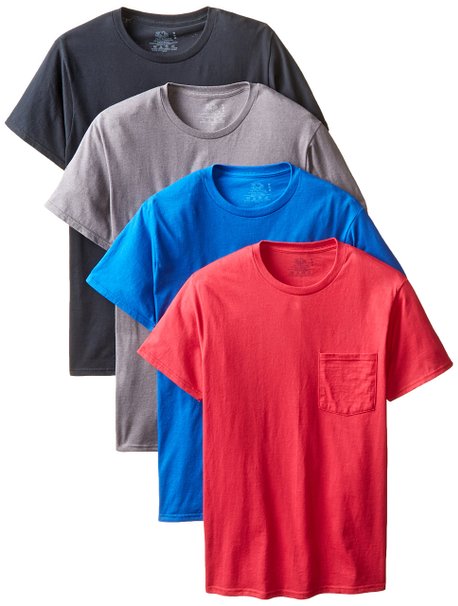 Fruit of the Loom Men's 4-Pack Pocket Crew-Neck T-Shirt - Colors May Vary