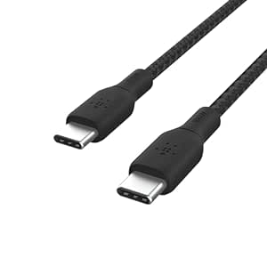 Belkin USB-C to USB-C Braided 9.9 feet (3 meters) 100W PD, Fast Charge and Sync Type C Cable for iPhone 15 Series, Macbook, USB-C Laptops, other USB-C Devices, USB-IF certified – Black