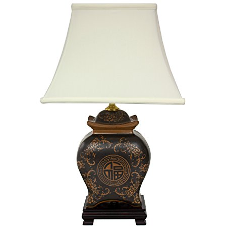 Oriental Furniture 19" Black & Brown Medallions Porcelain Lamp