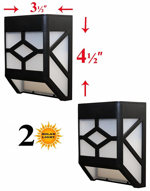 SleekLighting Solar Powered Wall Mount -Light for Fence, Wall, Garden & Step - LED -Rechargeable Battery Included. (Set of 2)