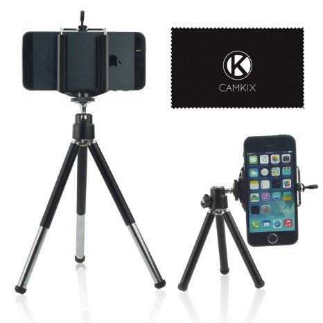 Camkix Universal Adjustable Tripod Kit including Tripod / Universal Phone Holder / Velvet Phone Bag / Microfiber Cleaning Cloth - Suitable for iPhone, Samsung and Most Other Phones