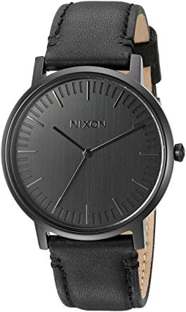 Nixon Porter Leather A10582494-00 Gunmetal Grey and Tan Leather Menrsquos Watch 20-18mm Brown Leather Band and Gunmetal 40mm Watch Face