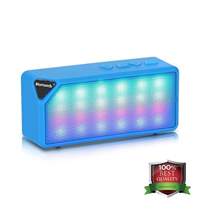 Bluetooth Speaker,Malenoo Mini Speaker with FM Radio and LED light, Outdoor Speakers withV4.0 Hifi Sound (Blue)