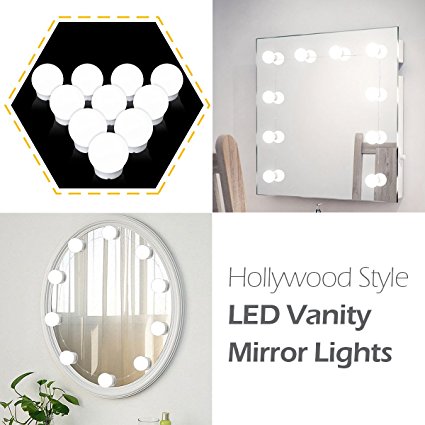 BWL Linkable Makeup Mirror Light Bulb, Hollywood Style LED Vanity Mirror Lights Kit with 10 Dimmable Bulbs for Dressing, Cosmetic, Bathroom, Mirror Not Included