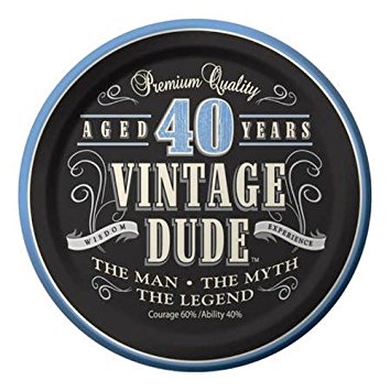 Creative Converting 8 Count Vintage Dude 40th Birthday Round Dessert Plates