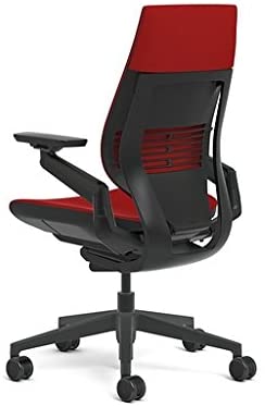 Steelcase Gesture Office Chair - Cogent Connect Scarlet Red Upholstered Wrapped Back Black Frame Medium Seat Black Seat/Back/Arms Hard Floor Caster Wheels